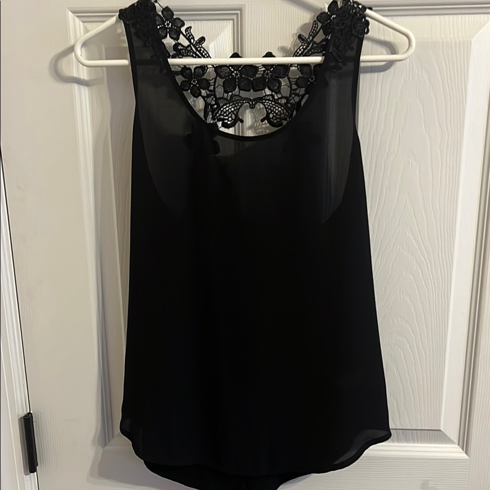Express Elegant Black Sleeveless Top with Lace Detail